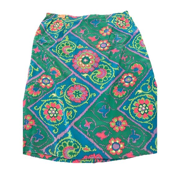 Vintage Encore Hong Kong 100% Silk Skirt Suit Set M 8-10 Teal Pink Floral - Picture 2 of 13